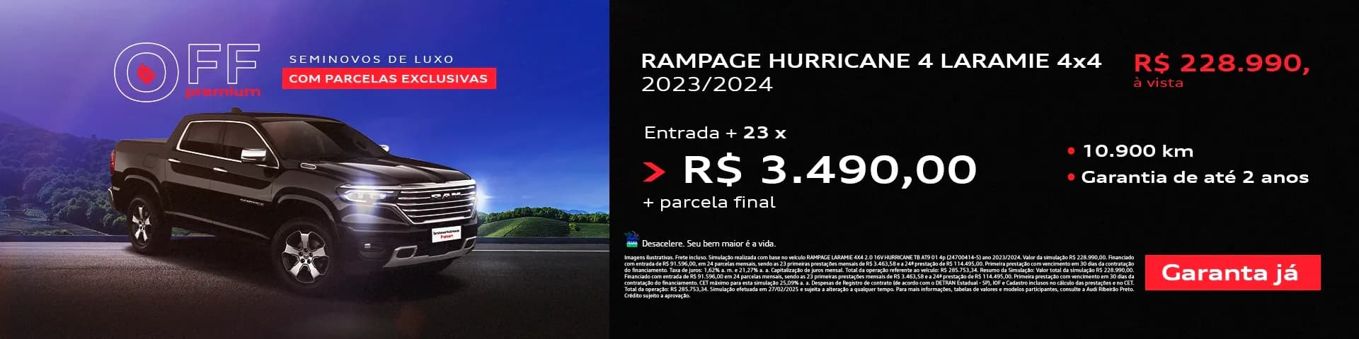 Rampage Hurricane 4 Laramie 4x4 - entrada + 23 x R$ 3.490,00 + parcela final 