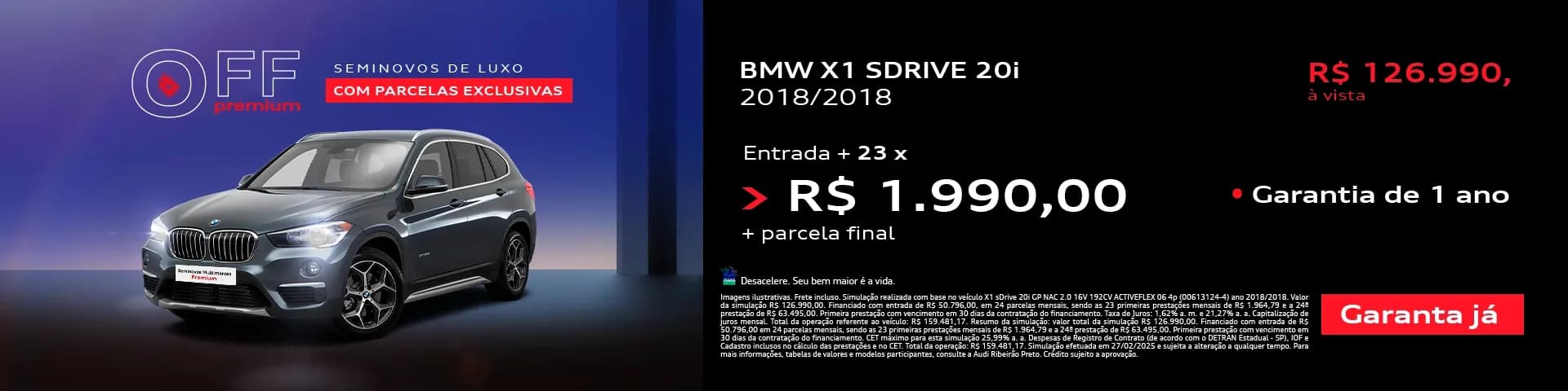bmw x1 Sdrive 20i - Entrada + 23x - R$ 1.990,00 + parcela final - Garantia de 1 ano 