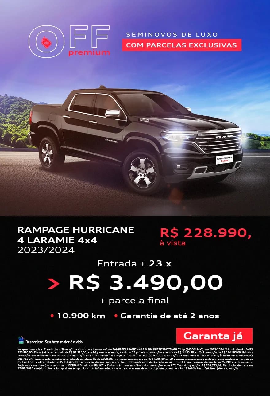 Rampage Hurricane 4 Laramie 4x4 - entrada + 23 x R$ 3.490,00 + parcela final 
